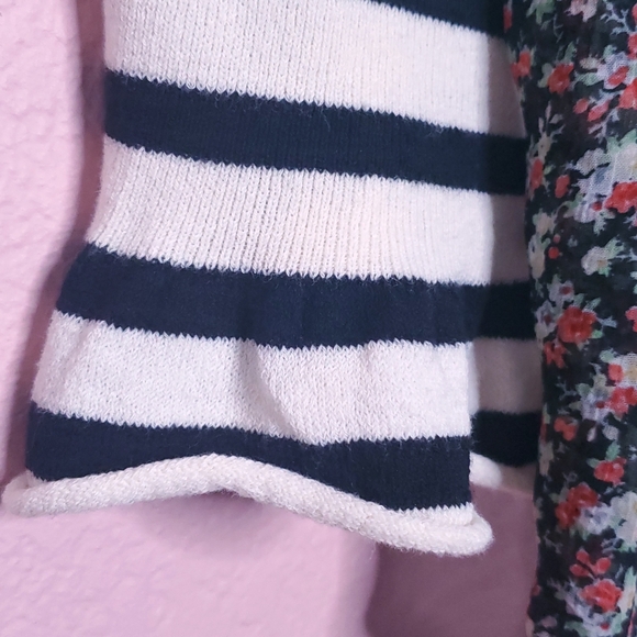 Anthropologie Moth Striped Floral Bow Scarf Peplum Button Front Cardigan - Picture 5 of 11